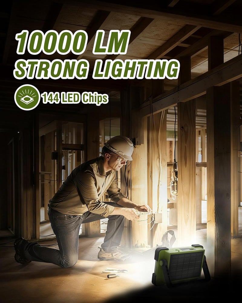 DANCINGBOAR 120W Solar Rechargeable Work Light, Portable Flood Light with Stand, 144 LED 10000LM Led Work Light with 4 Modes, IP66 Waterproof Outdoor Working Light for Emergency Repair Mechanic Camping - Image 3